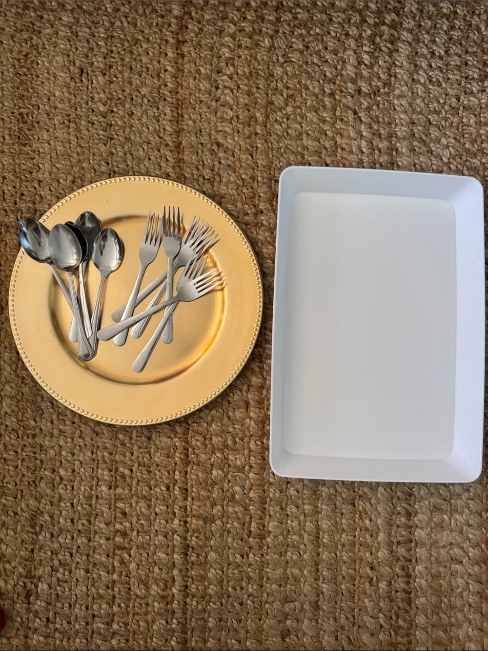 Gold platter white platter Plate with forks spoons  bundle